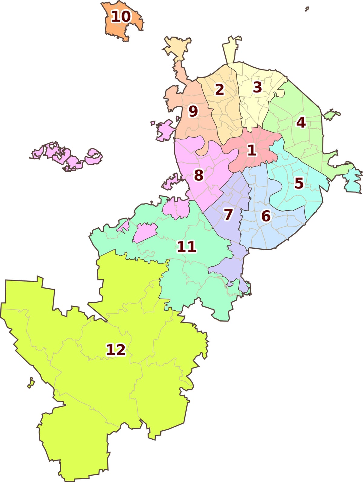 Mapa dzielnic, okręgów i rejonów Moskwy